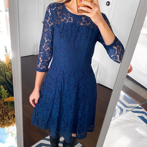 💙 DOROTHY PERKINS ELEGANT NAVY LACE LONG SLEEVE COCKTAIL DRESS! - Picture 6 of 13